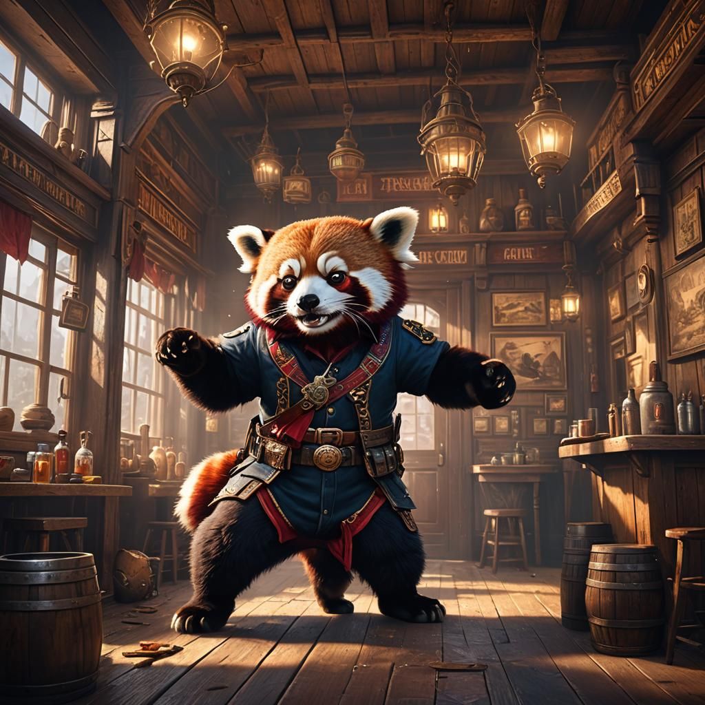 Red Panda Plays Faro in Old West Saloon