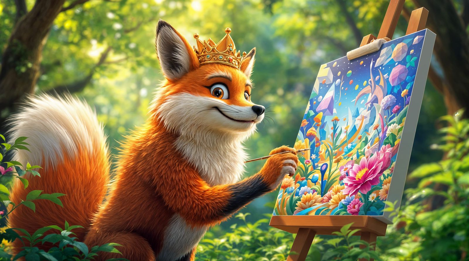 Joyful Fox in Creative Bliss as a Vibrant Artist