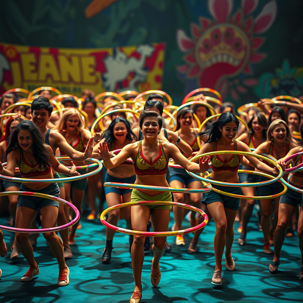 Dynamic Hula-Hoop Contest in Hyperrealistic Digital Art