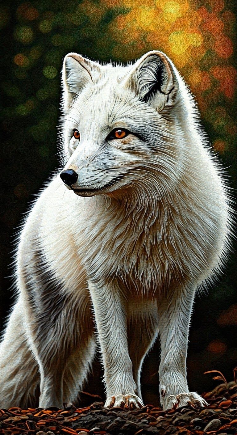 Arctic Fox in Pointillist Forest