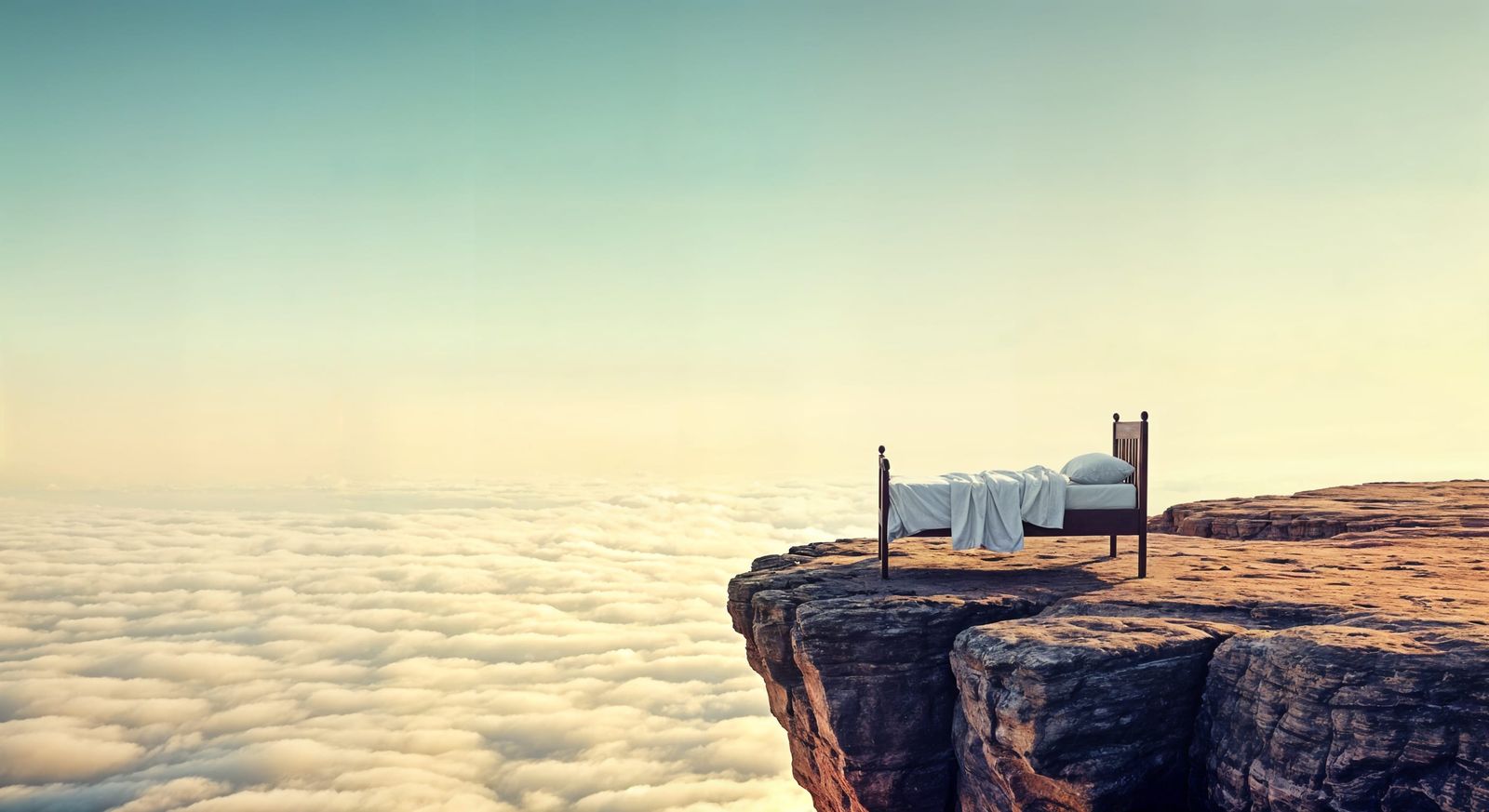 Surreal Morning Landscape with Empty Bed and Endless Horizon