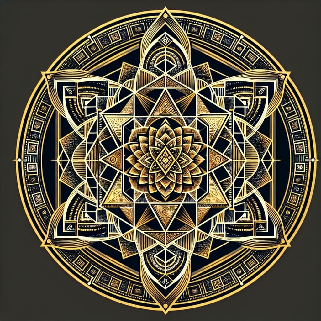 Sri Yantra: Geometric Art in Gold and Black