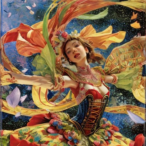 Crimson Dress: Hyperdetailed Portrait in Fractal Style