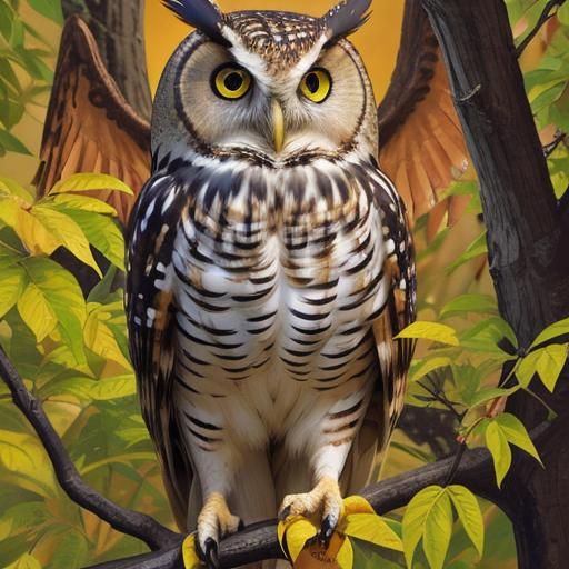 Friendly Owl with Yellow Eyes Painting
