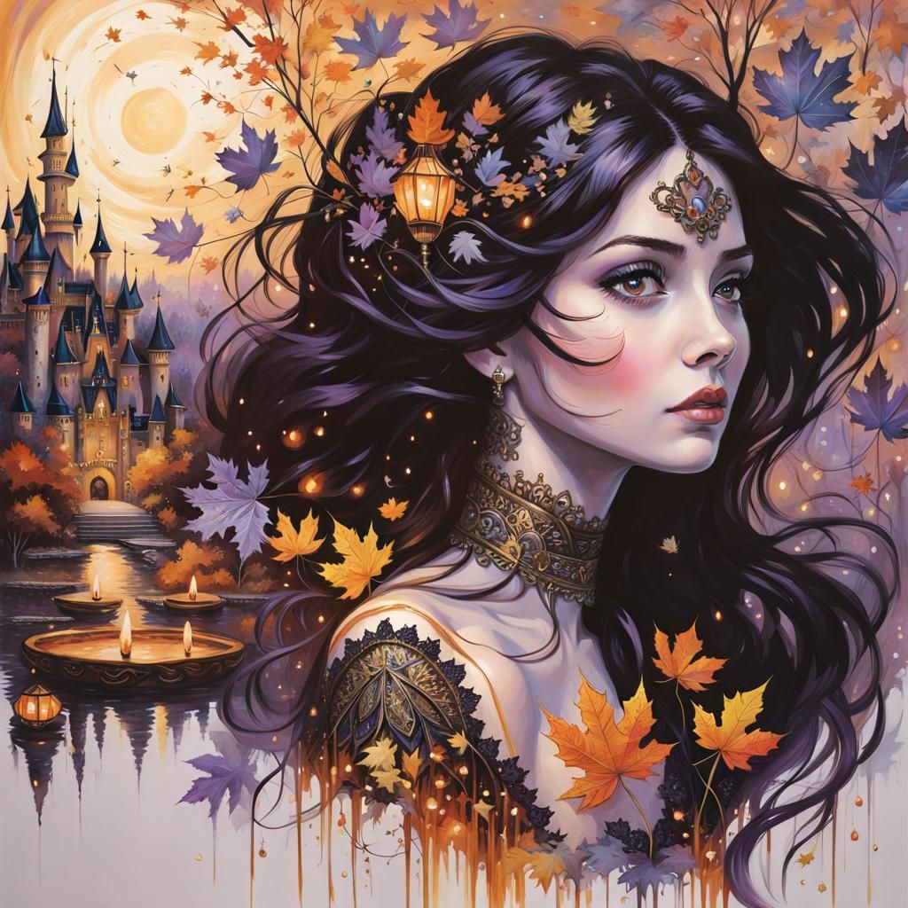 Ornate Disney Princess in Fantasy Maple Garden