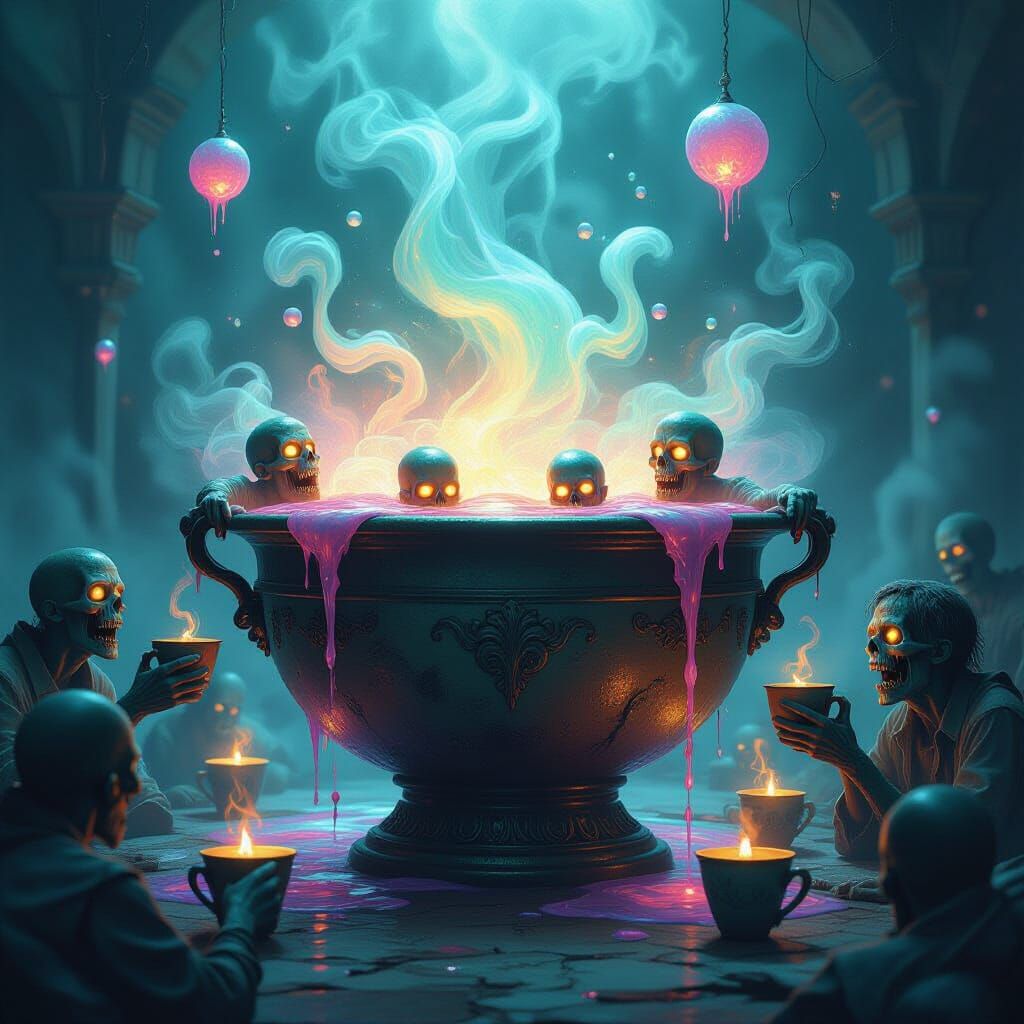 Giant Punch Bowl Bubbling with Zombie Potion