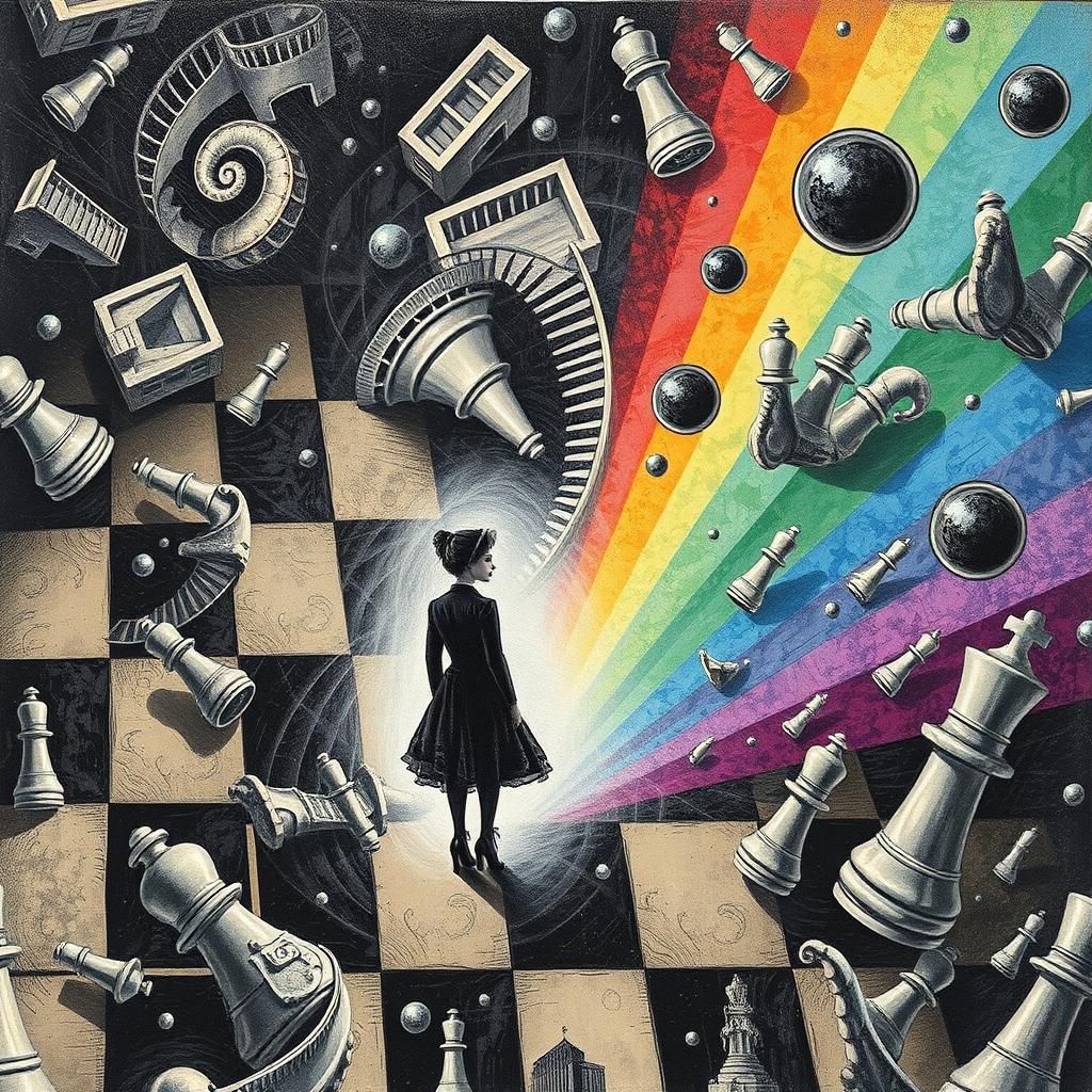 Surreal Unusual Chess Boards Puzzle Art Games Uncanny Valley,MC Escher architecture