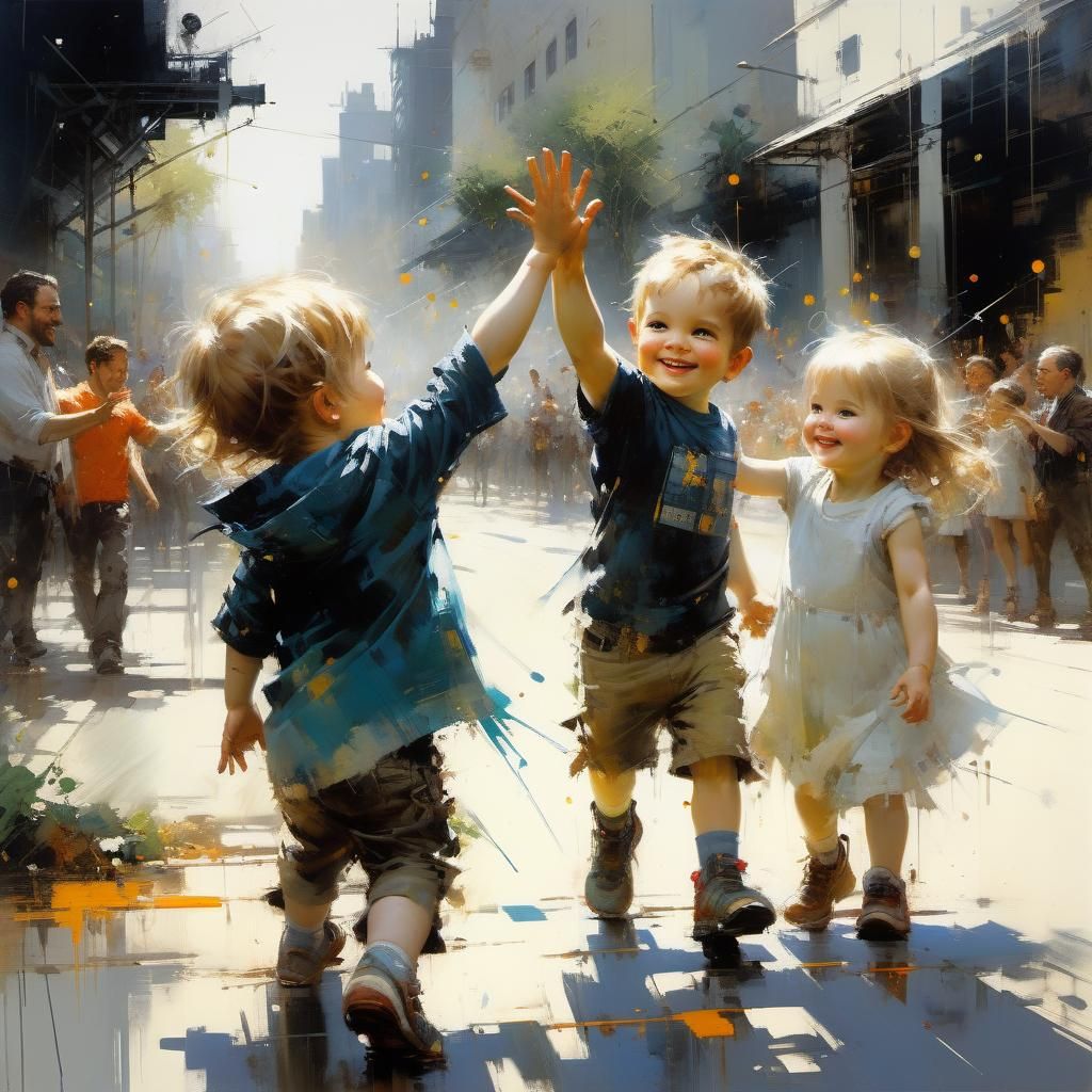 Toddler Joy: Siblings High-Five in Playground