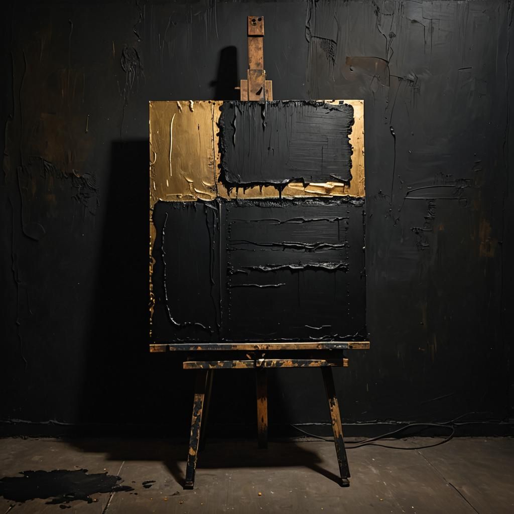 Black Rothko Painting with Golden Highlights