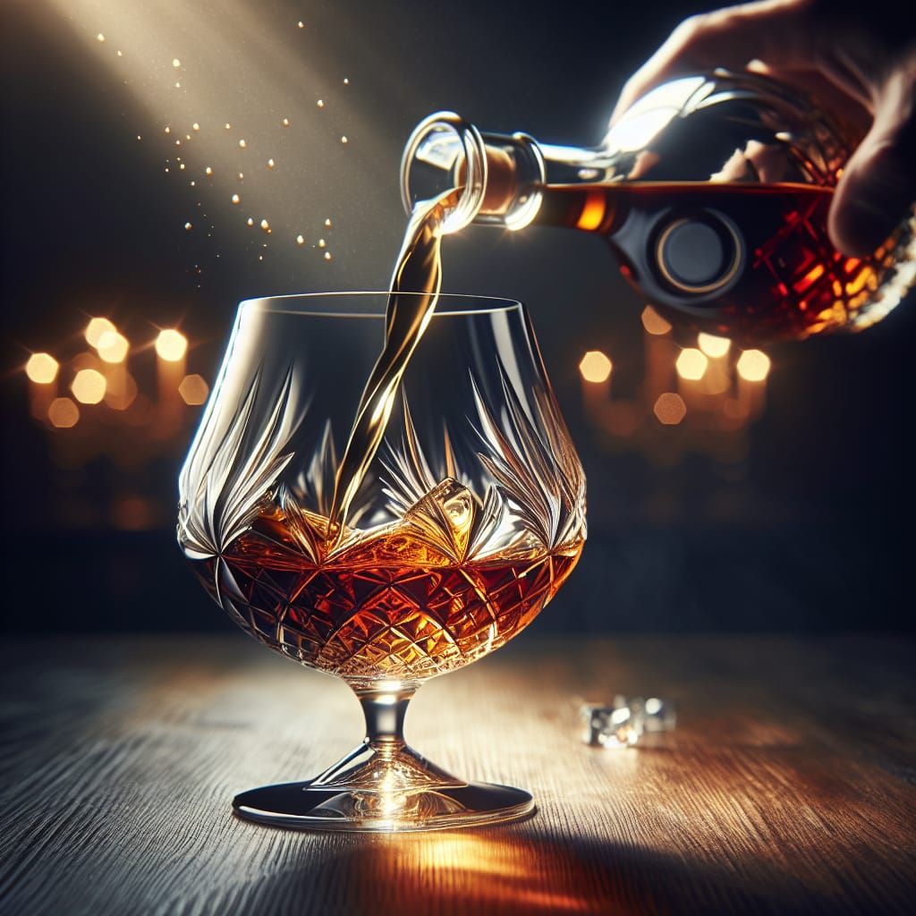 Cognac Pouring into Cut Crystal Glass