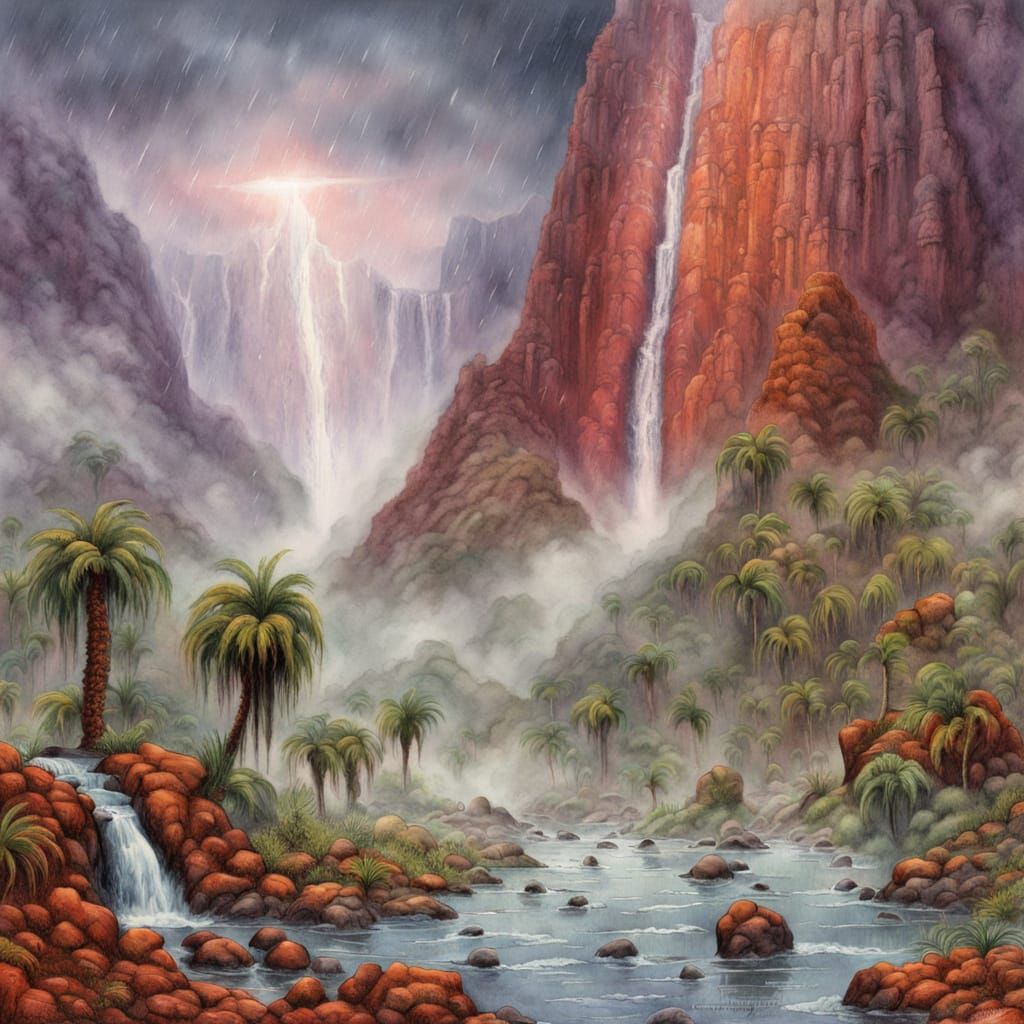 Ethereal Fantasy Landscape of Uluru in Dystopian Twilight