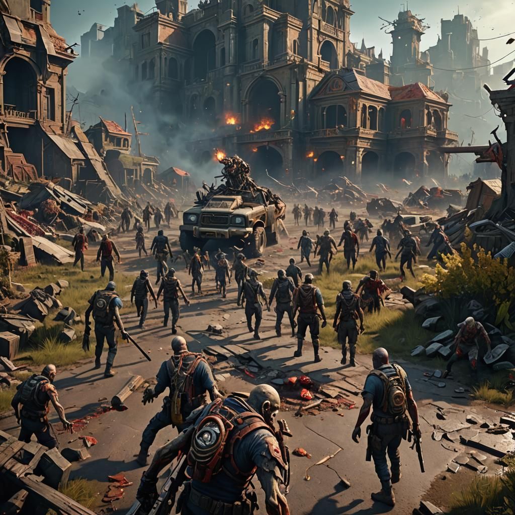 Zombie Apocalypse Survivors: Detailed Matte Painting