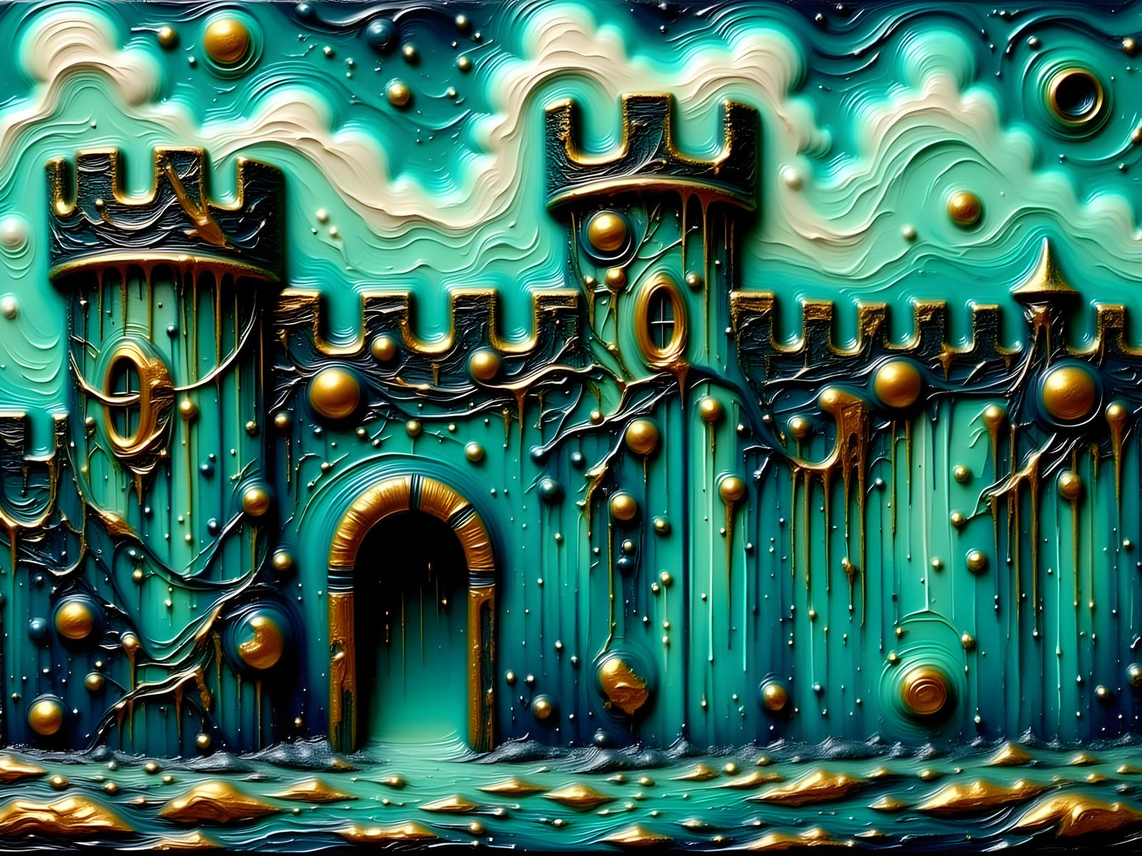 Surreal Castle Wall in Impasto Oil Painting