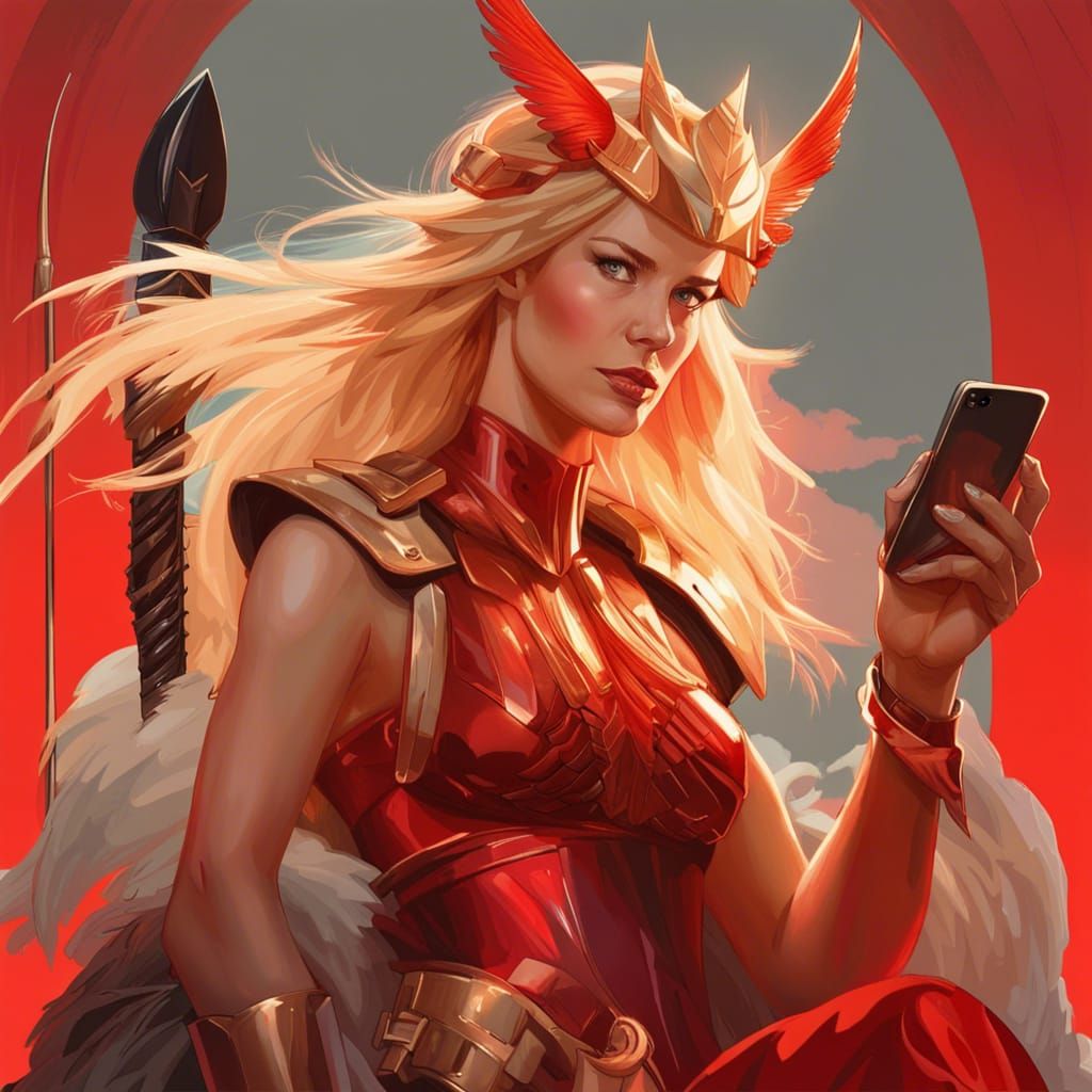 Valkyrie Rides a Flip Phone: Digital Art Portrait