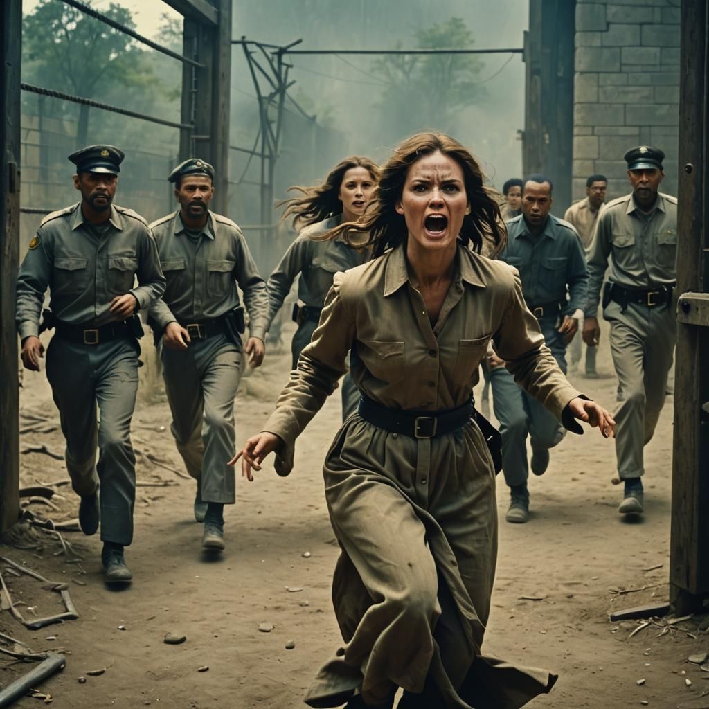 Dramatic Cinematic Still: Woman's Failed Escape