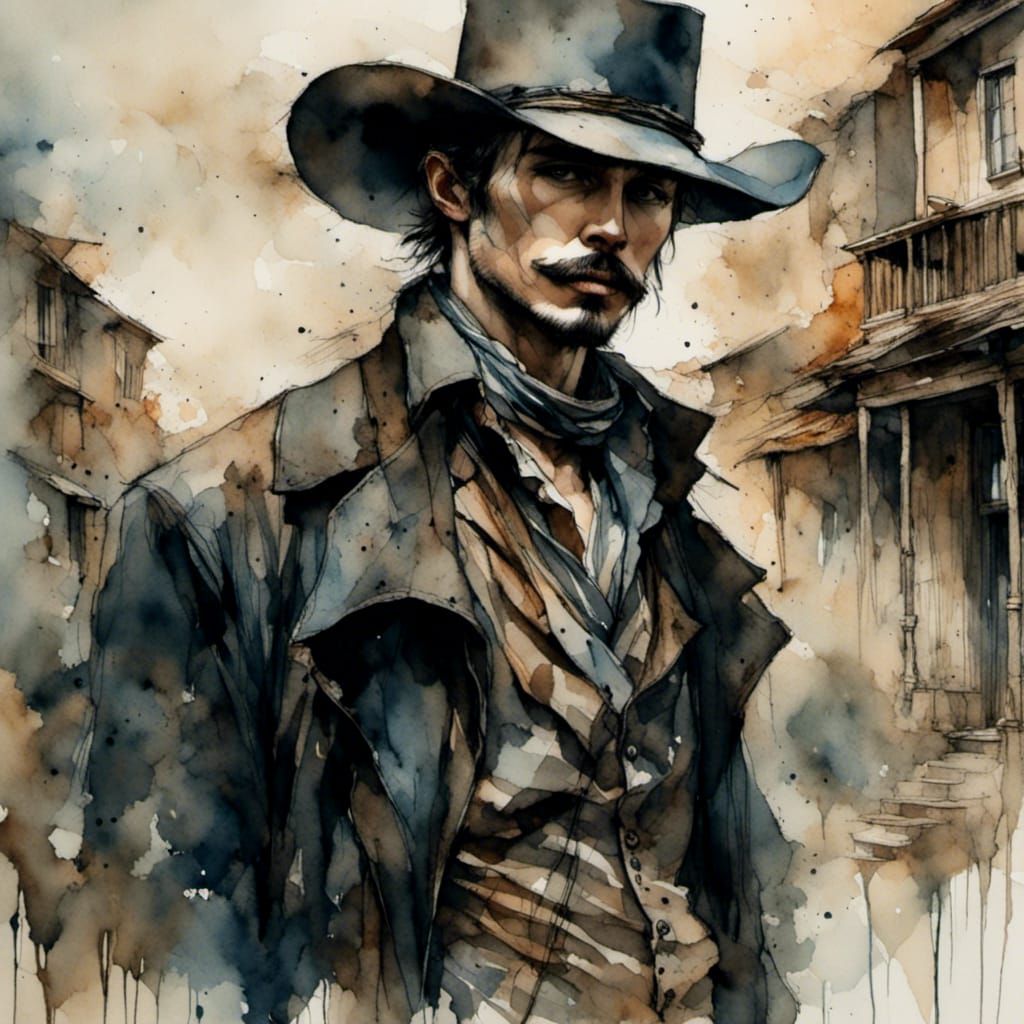 Hauntingly Handsome Cowboy Fires Guns in Western Town