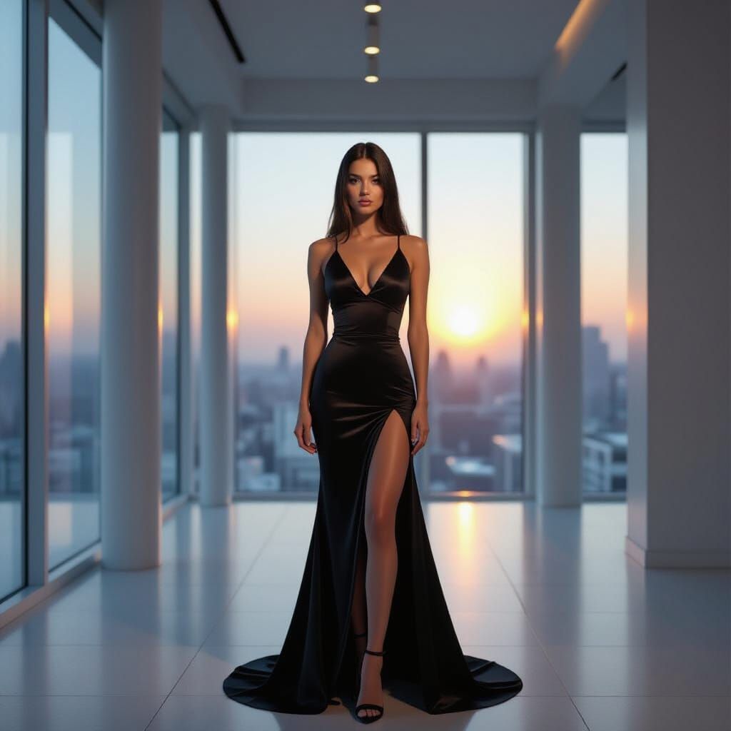 Woman in Loft: Photorealistic Fashion Portrait