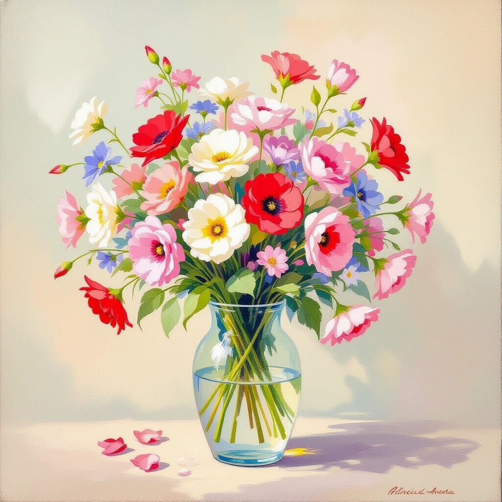 Impressionist Floral Bouquet in Pastel Hues