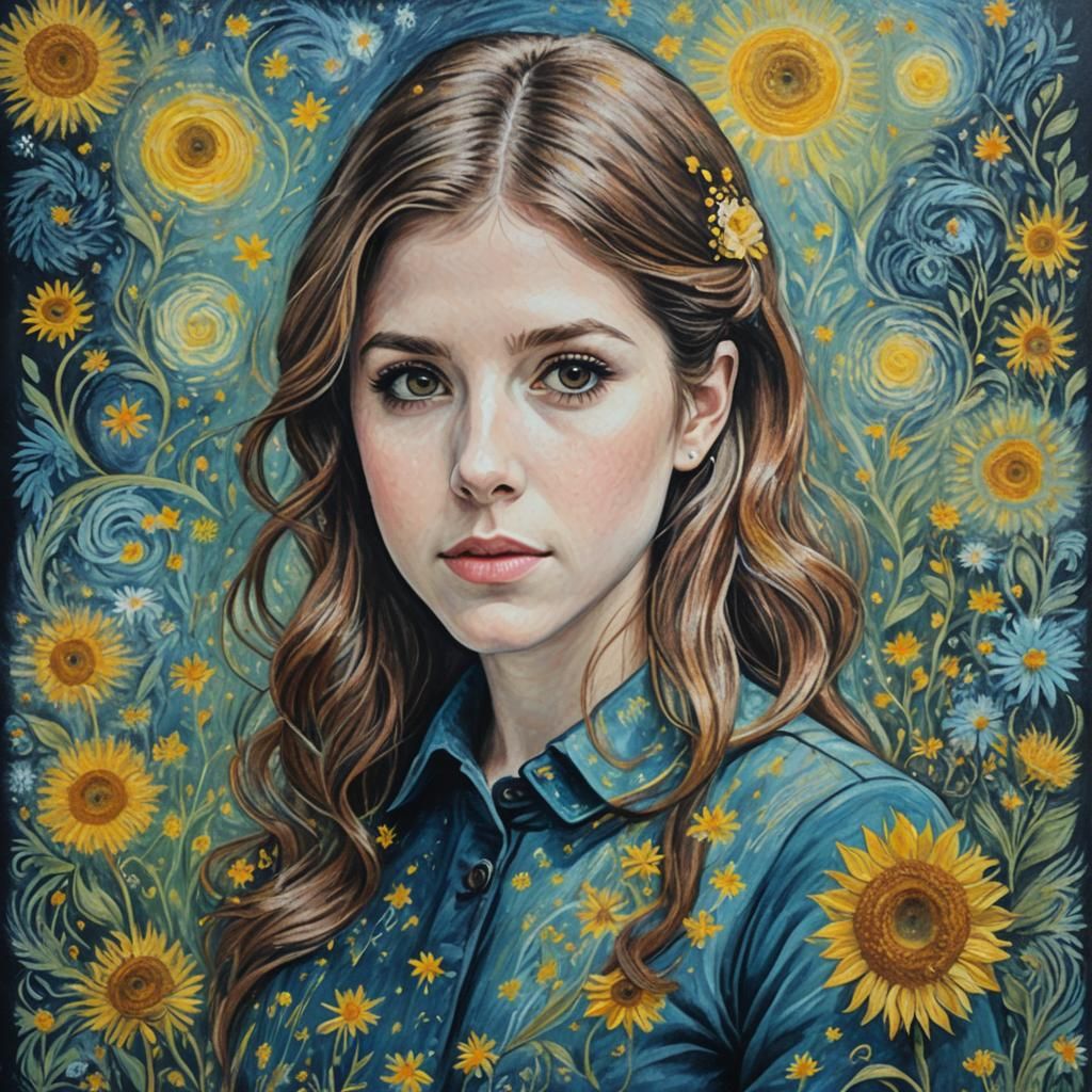 Anna Kendrick Chalk Art in Van Gogh Style