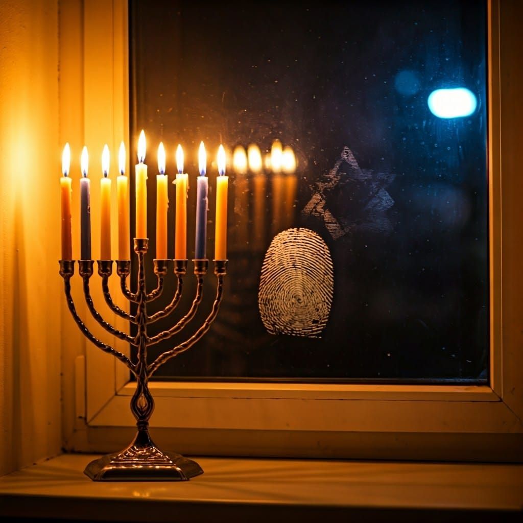 Hanukkah Menorah in Fingerprint Glass Bokeh