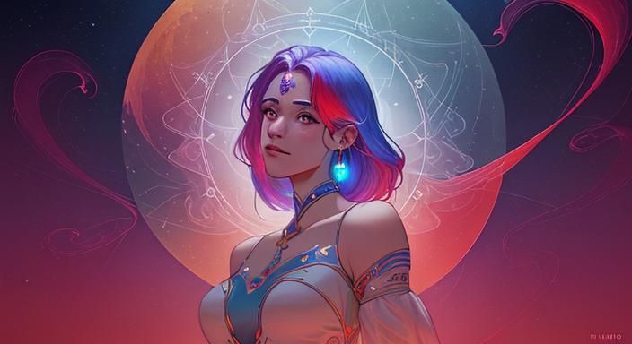 Aquarius Zodiac Sign in Holographic Astral Illustration