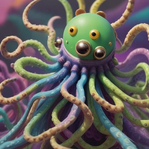 Fluffy Octopus-Puppy Concept Art in Digital Painting Style