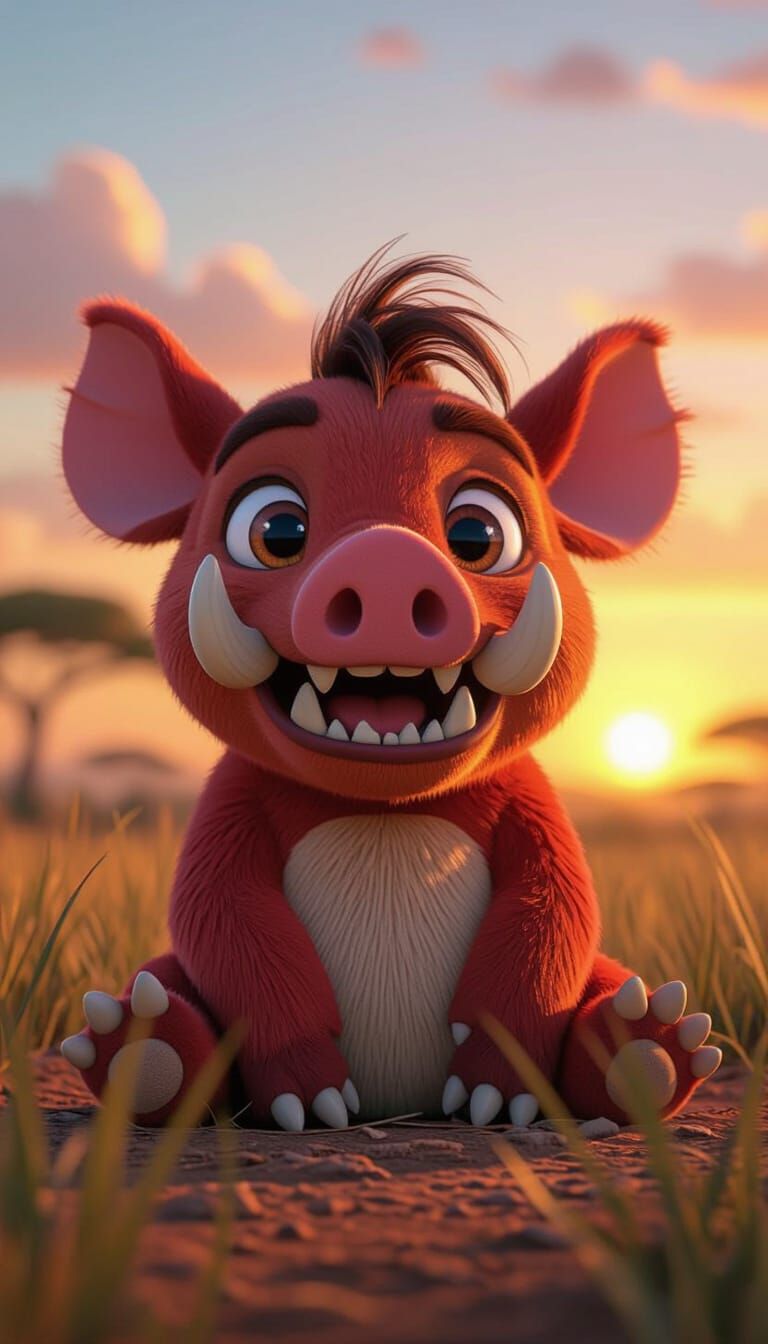 Cute Pumbaa Plush Toy in Pixar 3D Cartoon Style