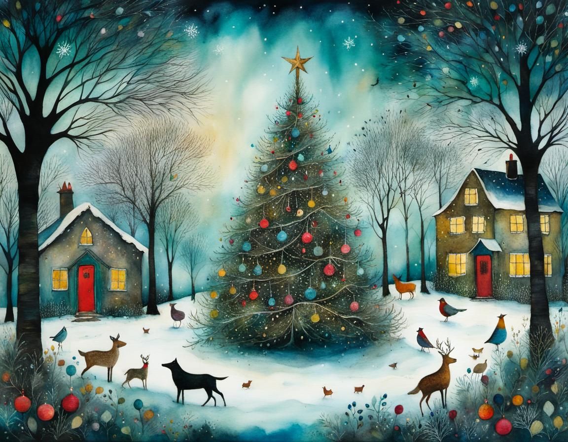 Whimsical Winter Wonderland Christmas Scene