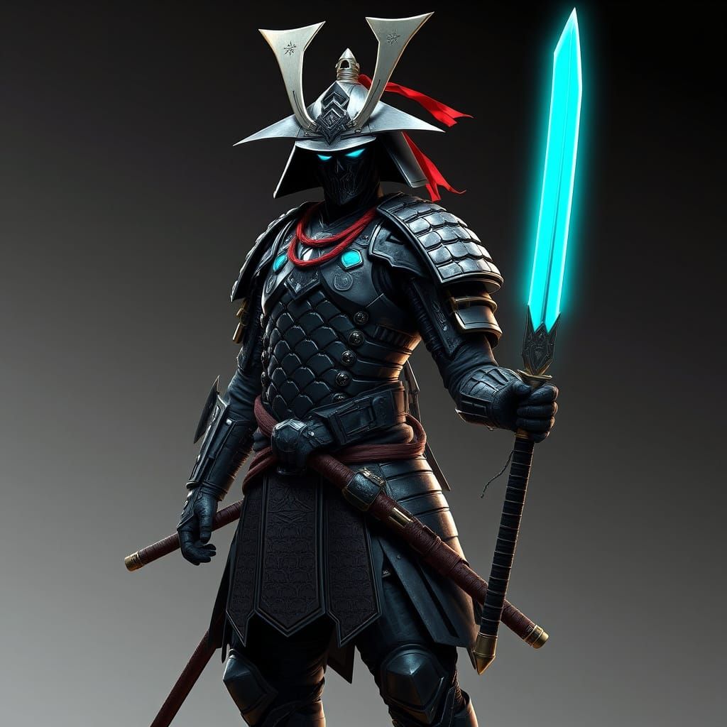 Cyberpunk Samurai Warrior in Futuristic Armor