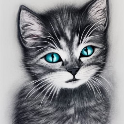 Kitten in Wonderland: Hyperdetailed Charcoal Drawing