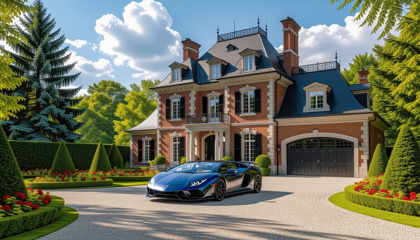 Victorian Chateau with Lamborghini in Summer
