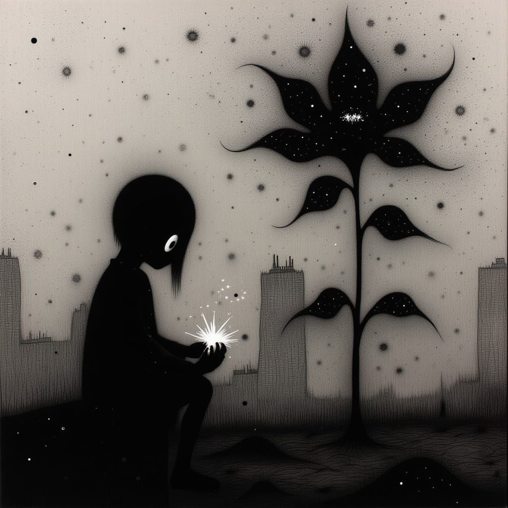 <lora:AmongTheDark:1.0> Negative effect, Surreal beautiful perfect refined landscape :: Charcoal, Shadows, halftone and ...