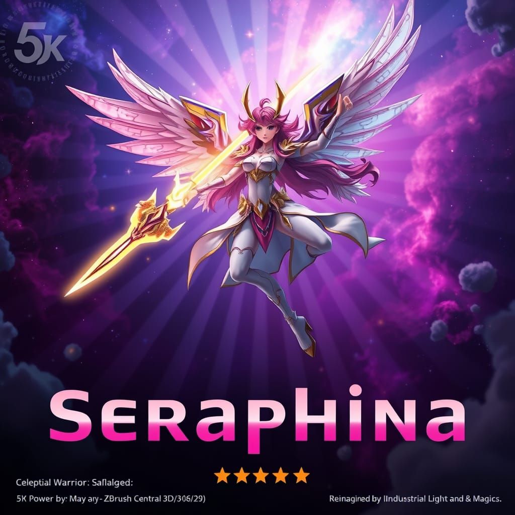 Celestial Warrior Seraphina in Epic Space Battle Art