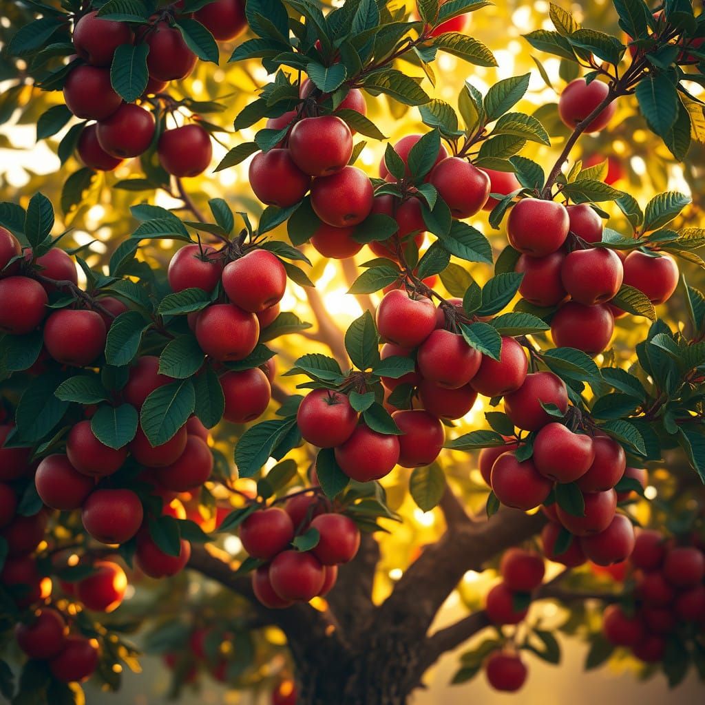 Whimsical Lush Green Apple Tree in Vibrant Colors