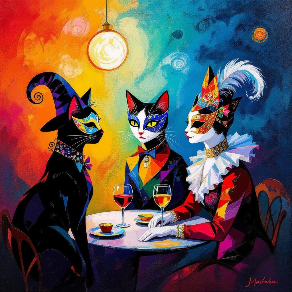 Cats Masquerade Ball in Abstract Style