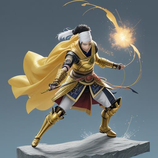 Female Samurai in Golden Armor, Anime-Inspired