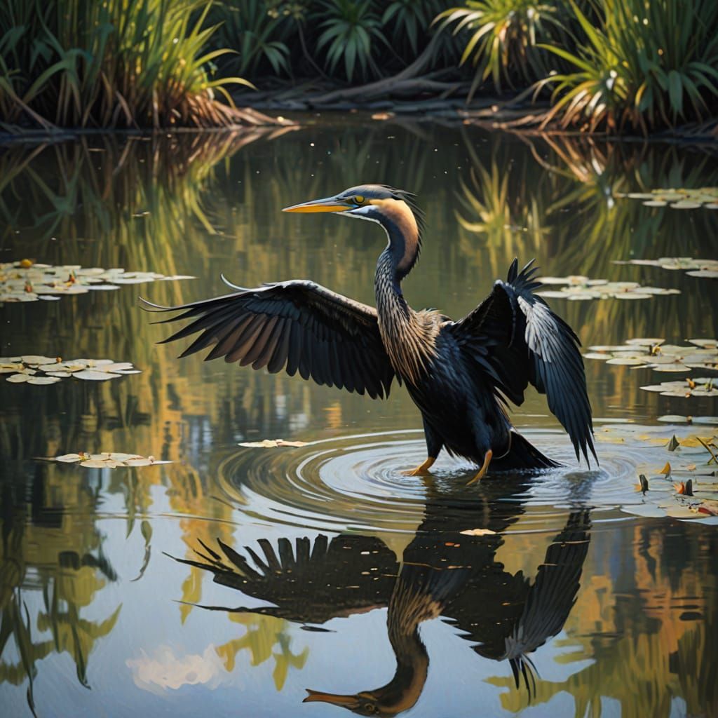 Impressionist Anhinga in Murky Waters
