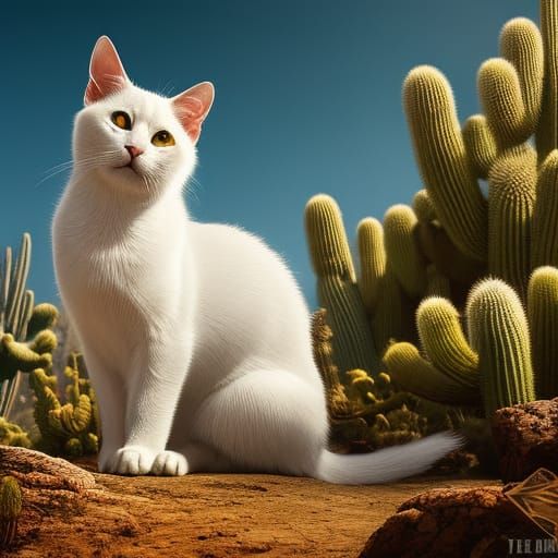 White Cat in Sonoran Desert Digital Painting