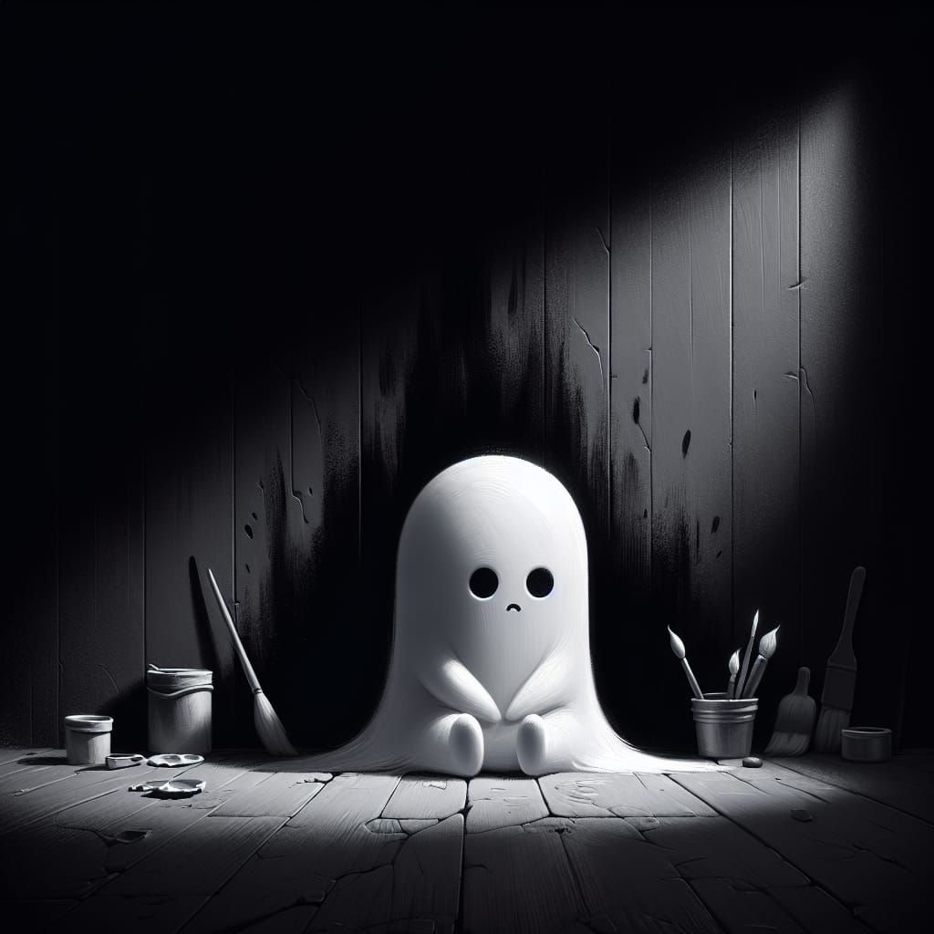 Sad Ghost in Dark Room: Matte Painting