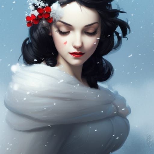 Snow White Portrait with Snow, Detailed Art