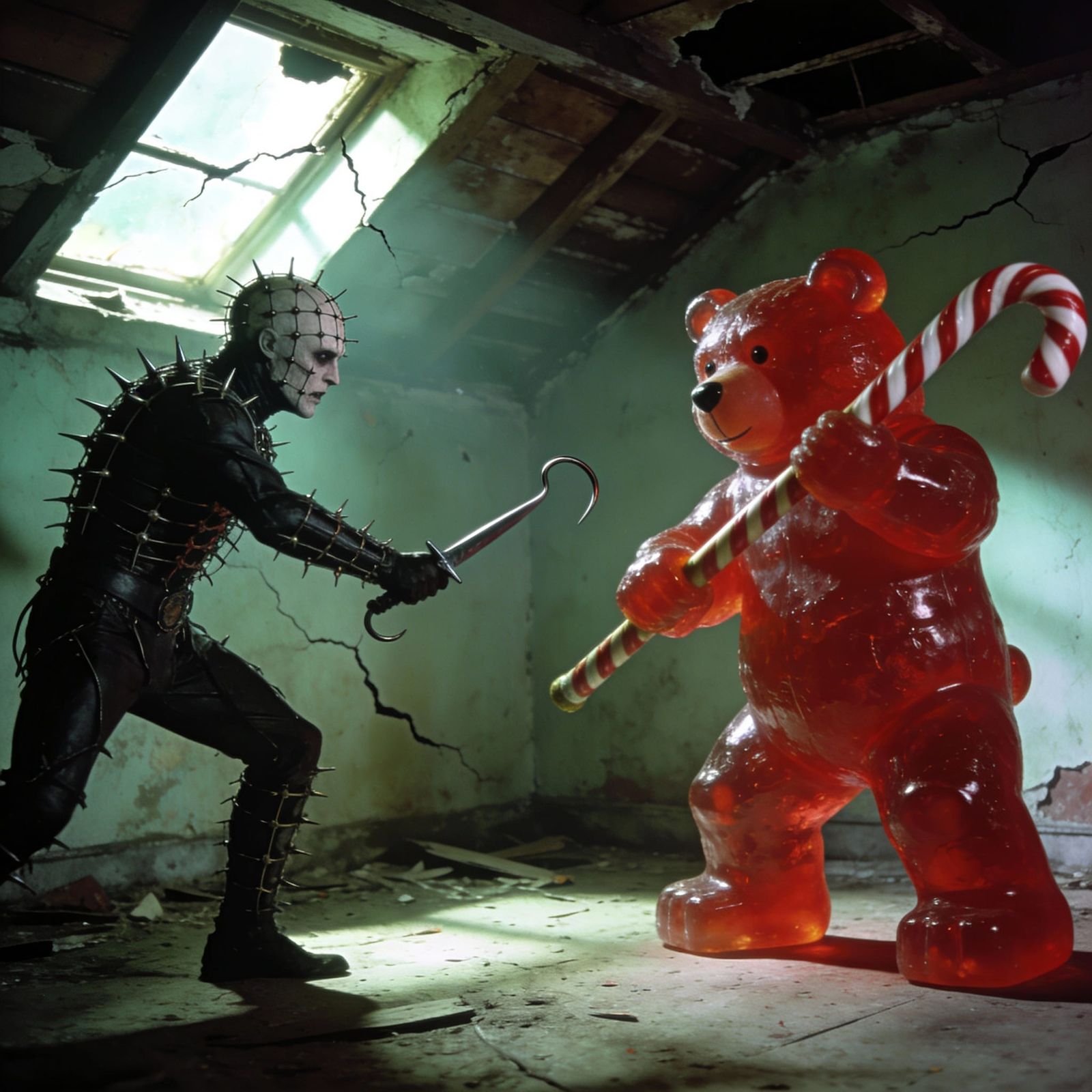 Pinhead Fights Giant Gummi Bear in Horror Attic