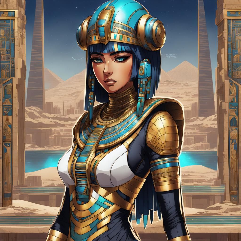 Futuristic Egyptian Anime Girl: Hyperdetailed Sci-Fi Art