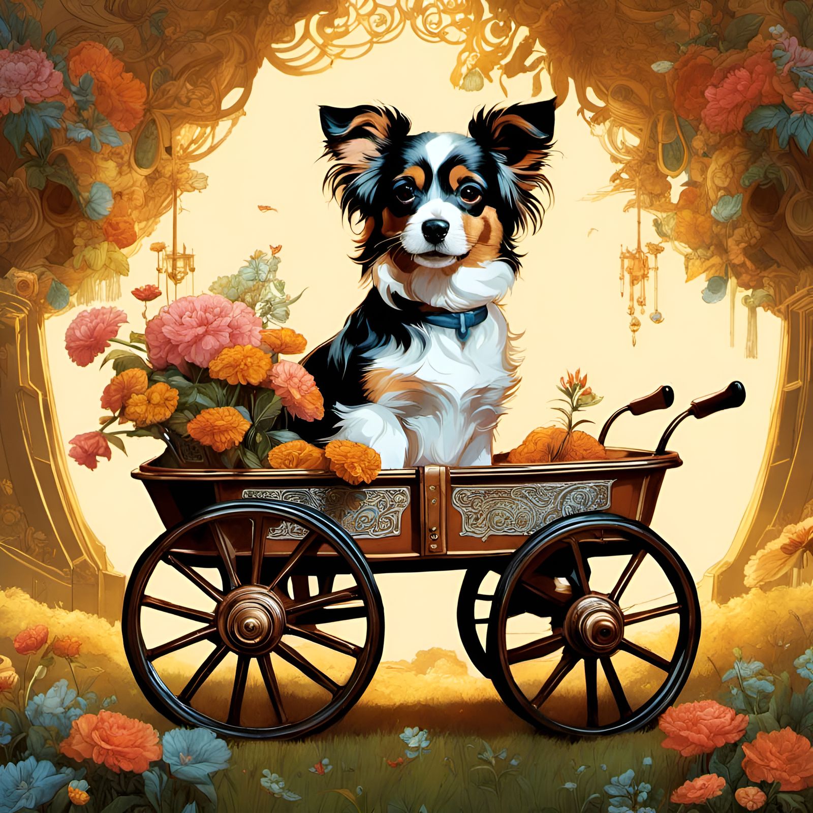 Adorable Dog in Wagon Portrait