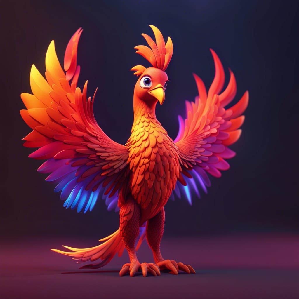 Vibrant Phoenix: 3D Digital Art Illustration