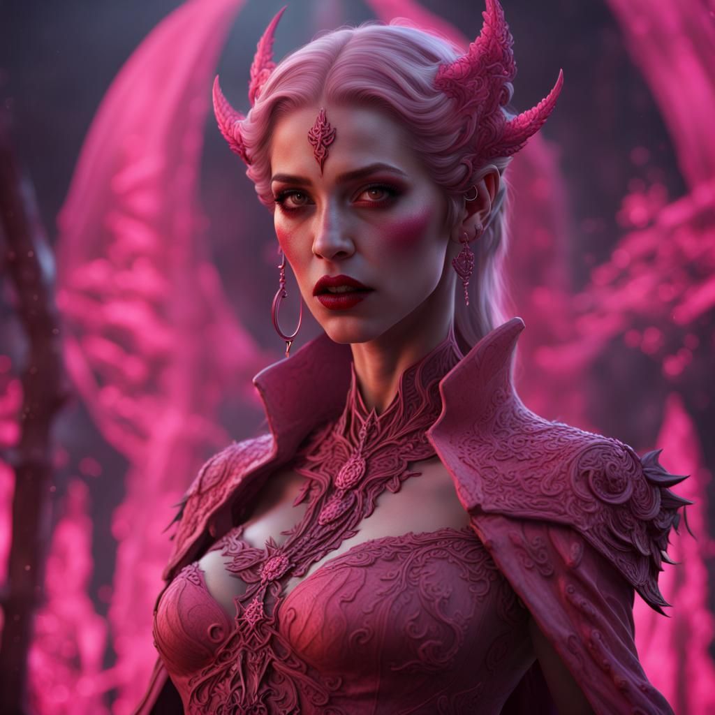 Pink Vampire Woman in Detailed Matte Painting