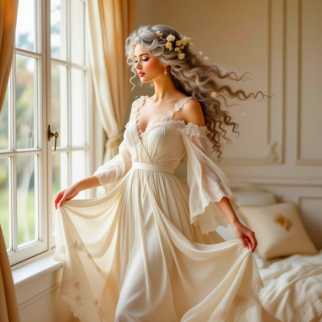 Ethereal Victorian Lady in White Room