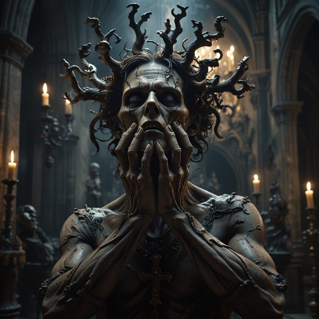 Baroque Cathedral Figure in Desperate Prayer