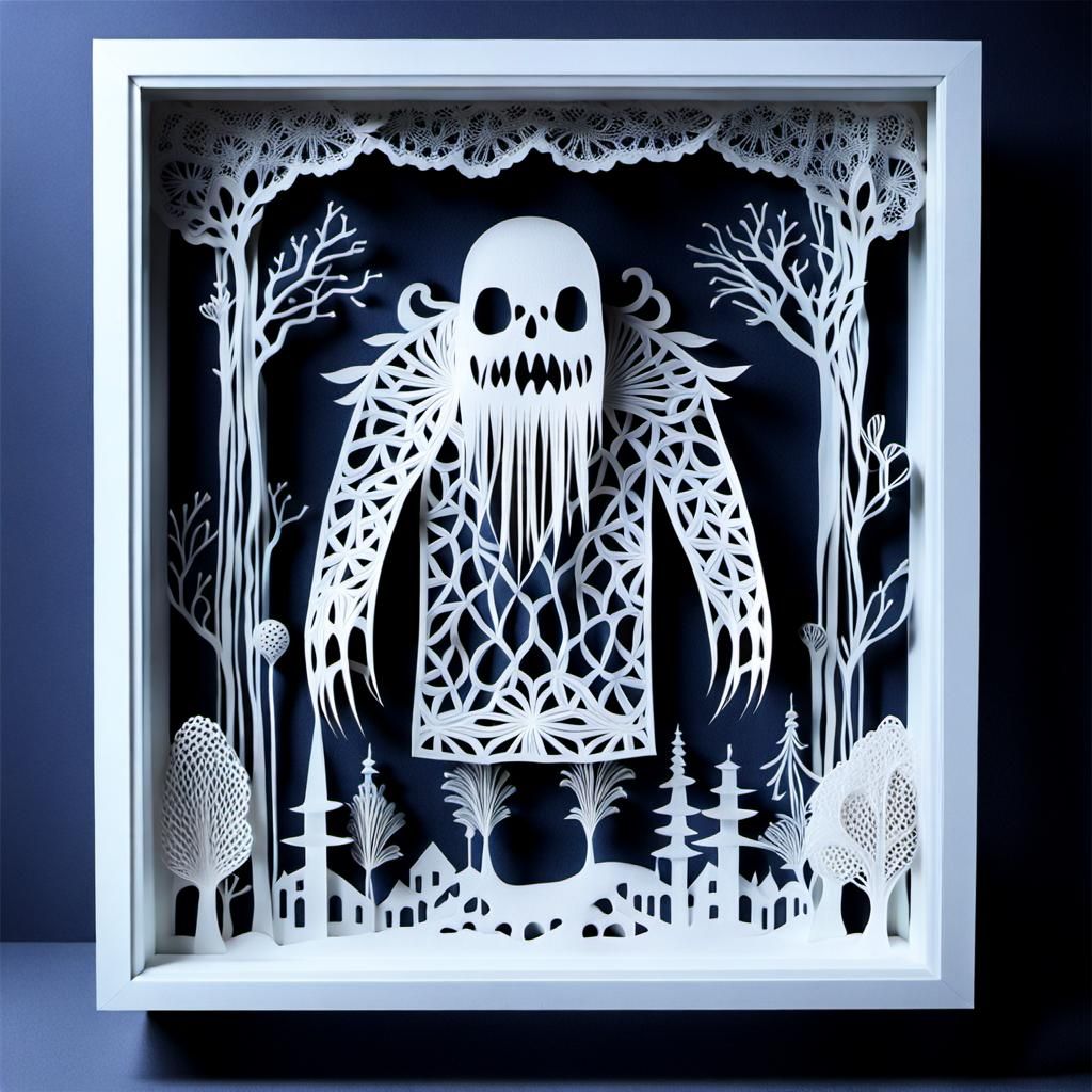 Monster Movie Motif in 3D Papercut Shadow Box