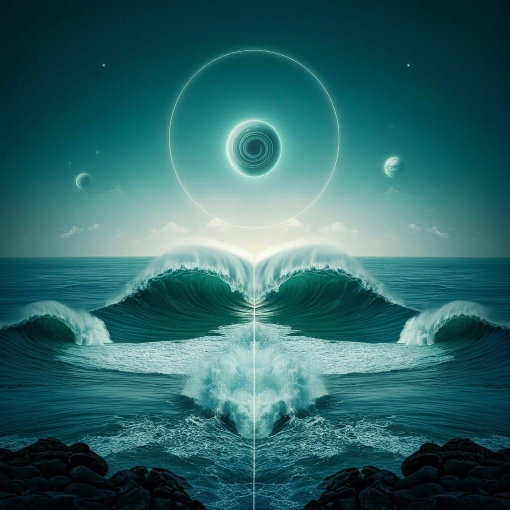 Surreal Seafoam Ocean with Celestial Body