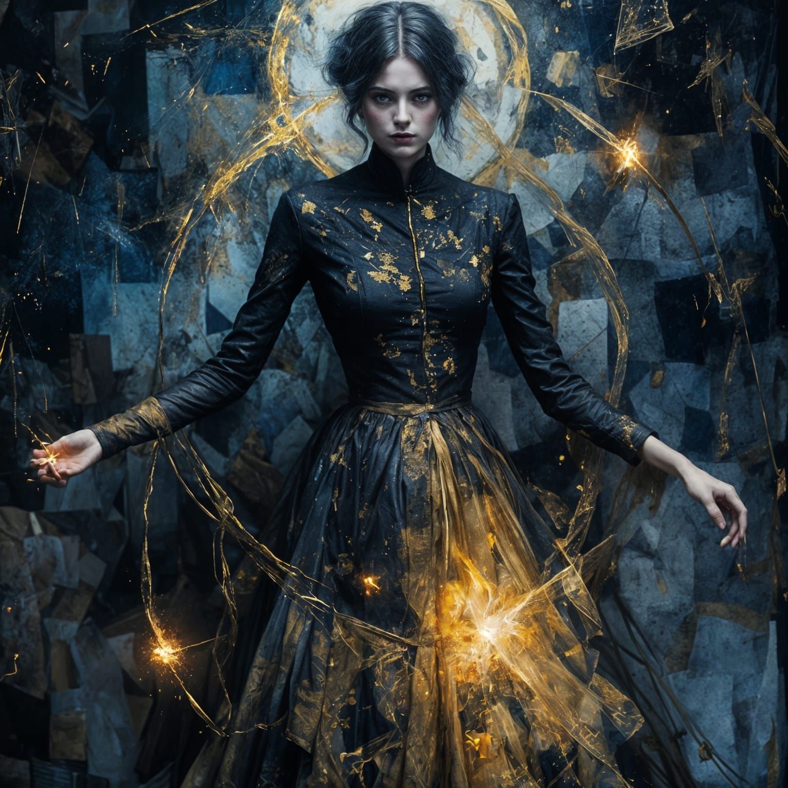 Sci-Fi Marionette Portrait in Grey, Blue, and Gold